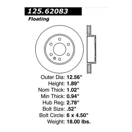 Centric Centric Premium High Carbon Alloy Brake Rotor, Centric Parts 125.62083 125.62083